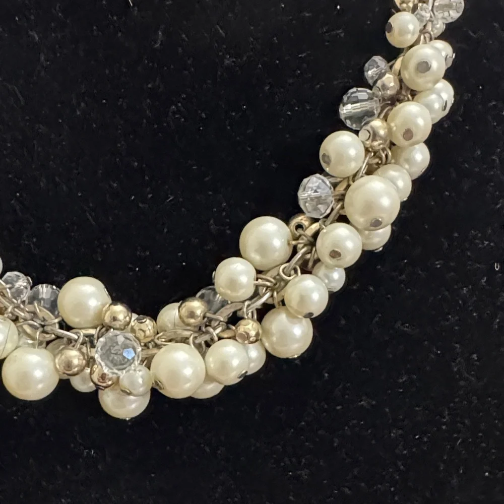 THE LIMITED Necklace Faux Pearl Crystal silver Tone Beads Clusters